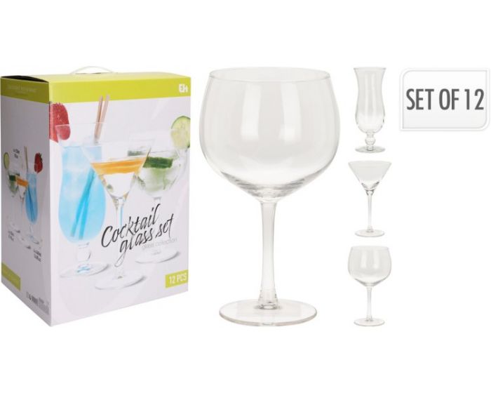 COCKTAIL GLASSES, SET OF 12PCS, THREE DIFFERENT MODELS PER SET; M