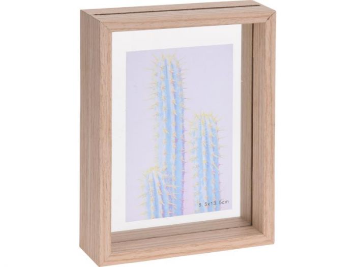 CADRE PHOTO AVEC DOUBLE VERRE 13X18X4CM - COULEUR NATURELLE