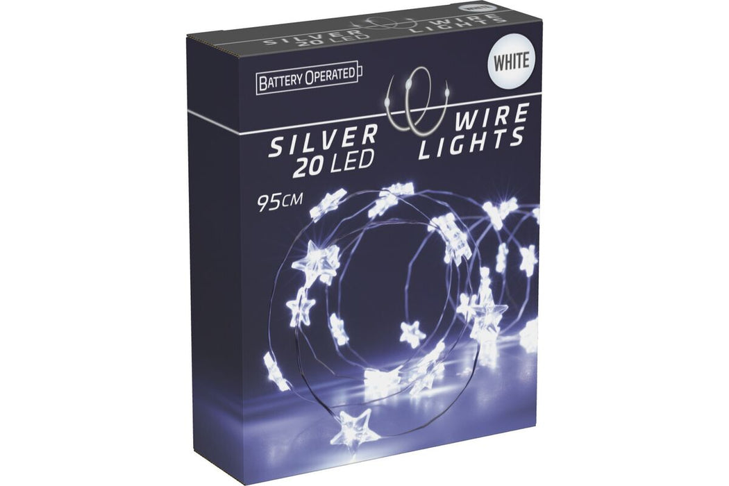 ZILVERDRAAD MET STER 20LED WIT