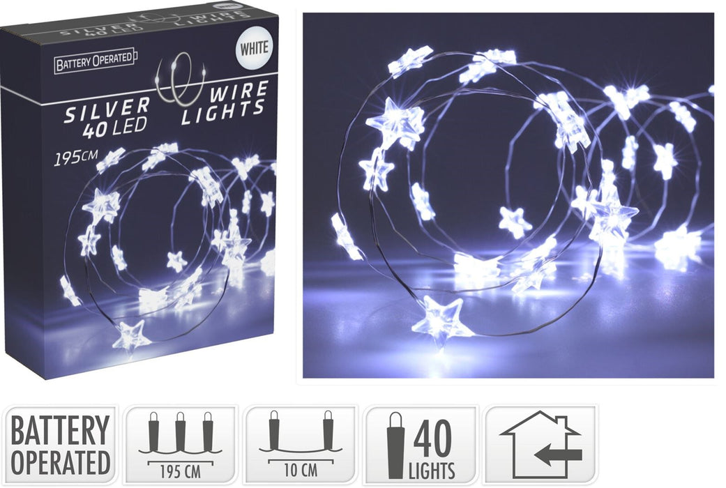 ZILVERDRAAD MET STER 40LED WIT