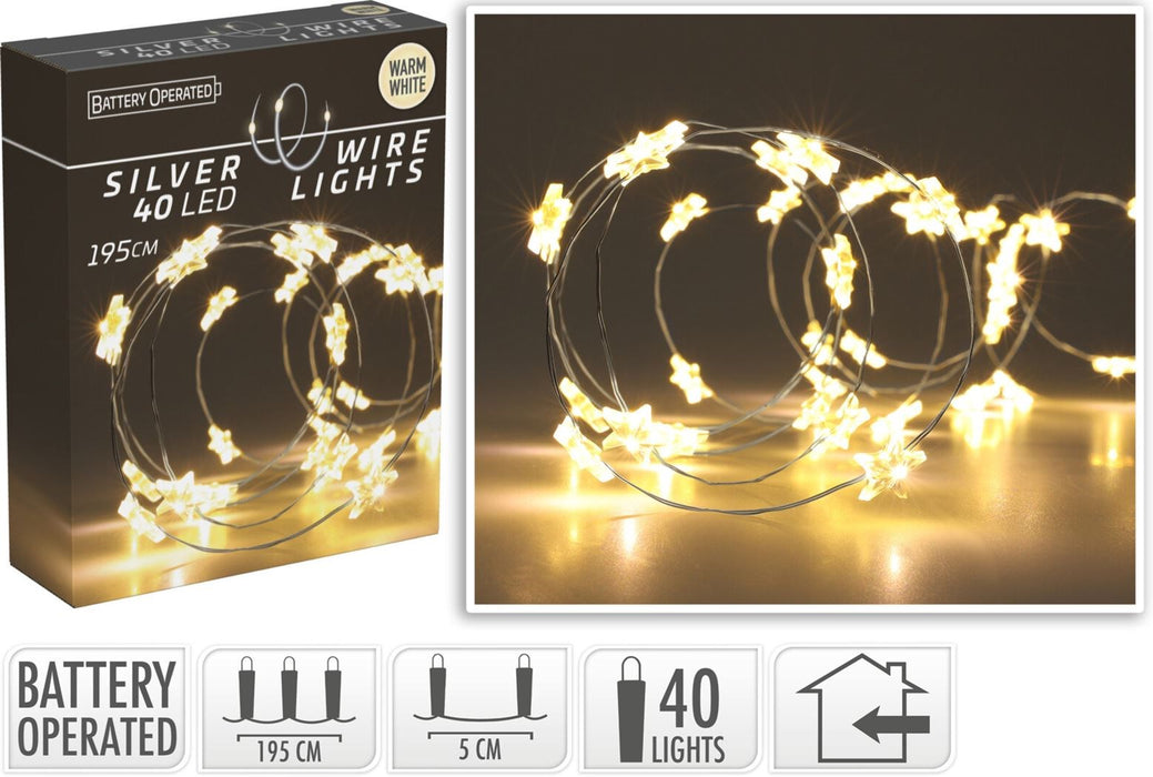 ZILVERDRAAD MET STER 40LED WARM WIT