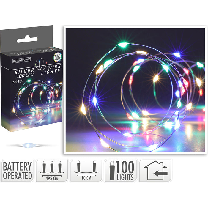 ZILVERDRAAD 100LED MULTI COLOR