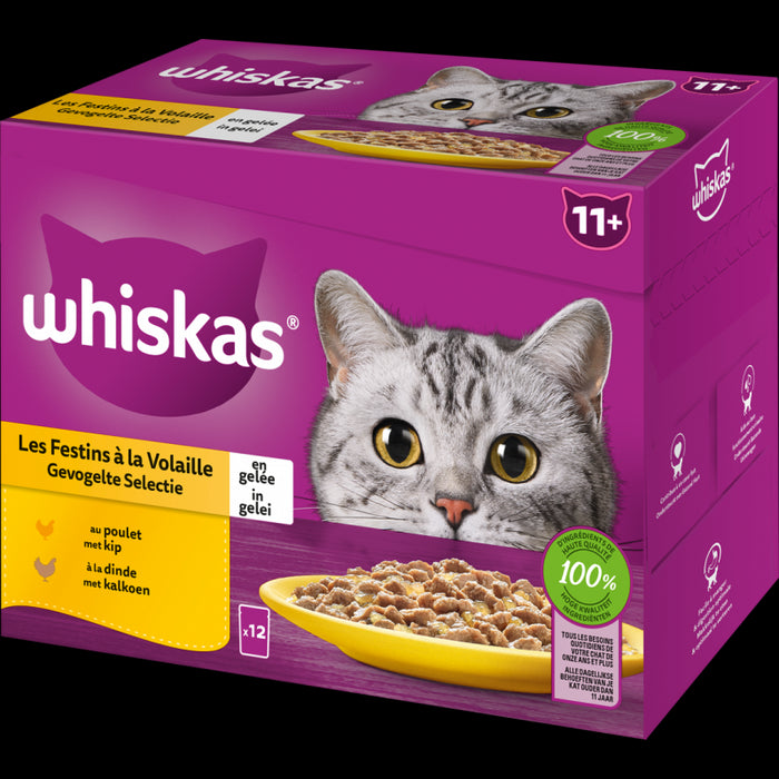 WHISKAS 12*85G POUCH POULTRY 11+