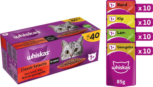 WHISKAS 40*85G POUCH CLASSIC 1+