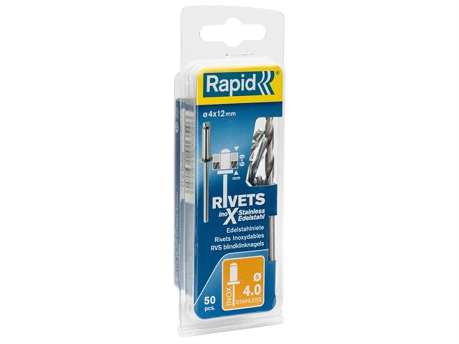 RAPID BLINDNIET &#216; 4X12MM      RVS + DRILL, 50 PCS, BLISTER