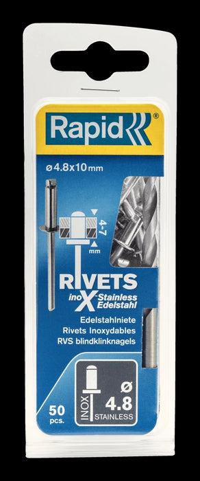 RAPID BLINDNIET &#216; 4,8X10MM    RVS + DRILL, 50 PCS, BLISTER