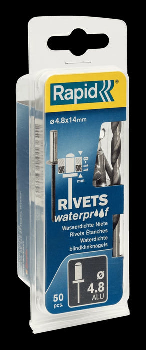 RAPID BLINDNIET &#216; 4,8X14MM    WATERPROOF + DRILL, 50 PCS, NB