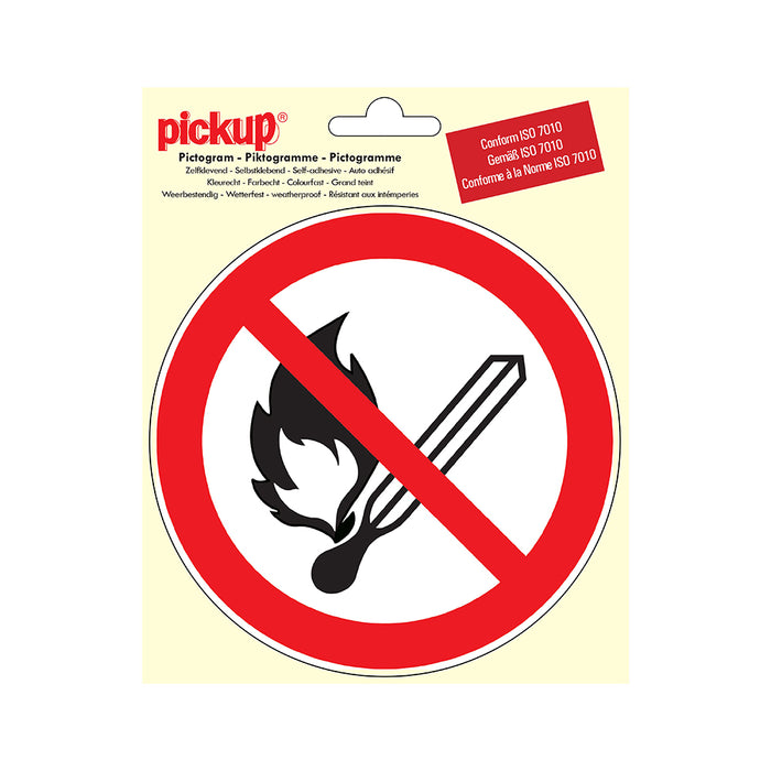 AUTOCOLLANT PU FEU &amp; FLAMME NUE INTERDIT 150 MM ROND