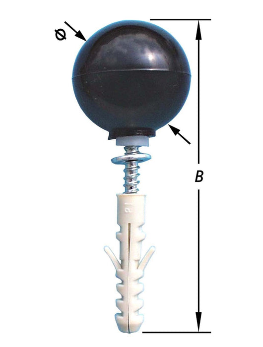 DEURSTOP,BOL.,SCHR.+PLUG,WIT 35X77 MM