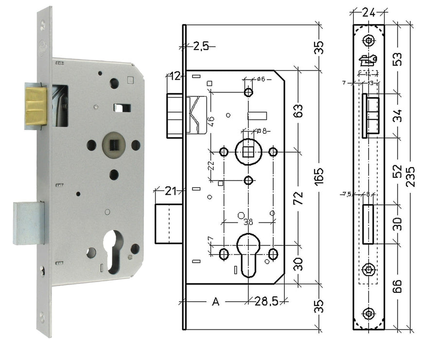 INSERT CYLINDRE DE SERRURE RÉVERSIBLE 72X50 MM