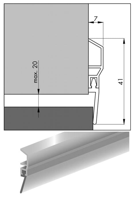 DORPELSTR.WIT 41X7X1000 PVC LIP