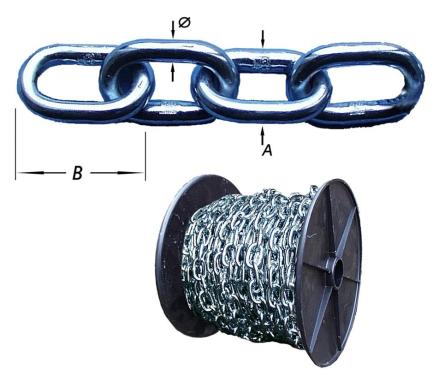 CHAÎNE SOUDÉE SUR ROULEAU PLASTIQUE 4 MM (PRIX PAR 50M)