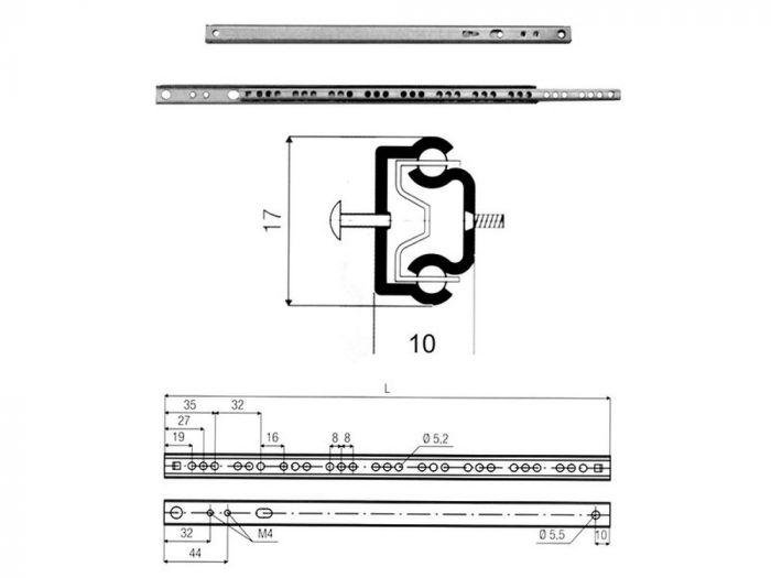 LADEGELEIDERSET,KOGELGELEIDING 374 X 17 MM