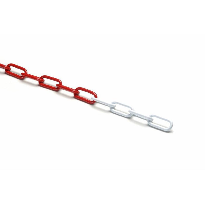 (Y60) CHAÎNE PVC ROUGE/BLANC SUR ROL 25MX8MM (AU MÈTRE)