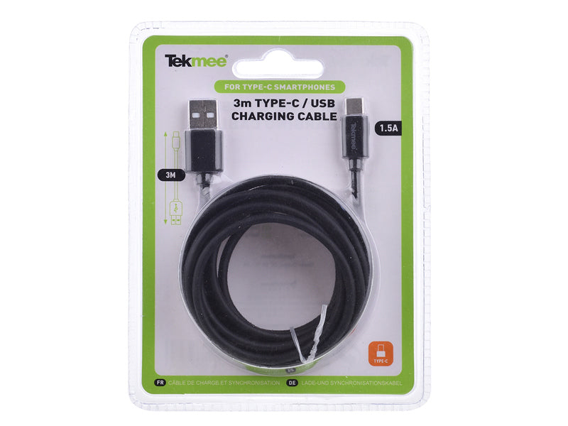 TEKMEE 3M 1,5A TYPE-C/USB RONDE TPE-KABEL