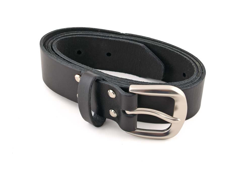 CEINTURE EN CUIR NOIR AVEC BOUCLE - 130 CMX 38 MM