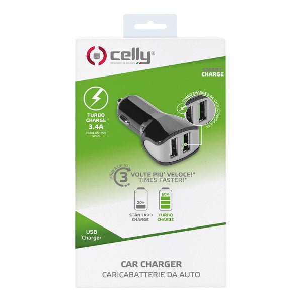 CELLY AUTO LADER 3.4A 2 USB ZWAR