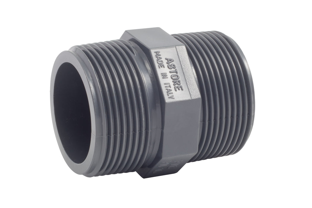 DUBBELNIPPEL M/M PVC LB D.GRIJS 3/4&#34;