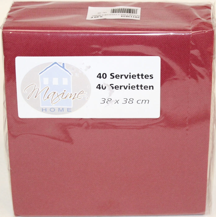 30 SERVETTEN 38X38CM BORDEAUX