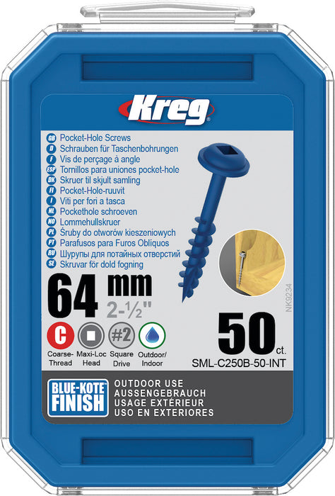 KREG BLUE-KOTE POCKET-HOLE 64 MM, MET GROVE DRAAD 50 STUKS