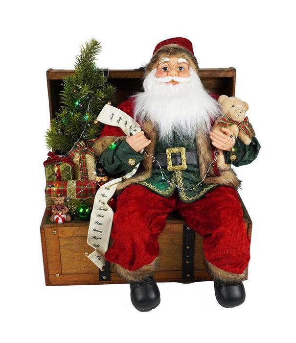 Père Noël avec arbre dans une caisse en bois Coloré-LED-49.5x46.5x57