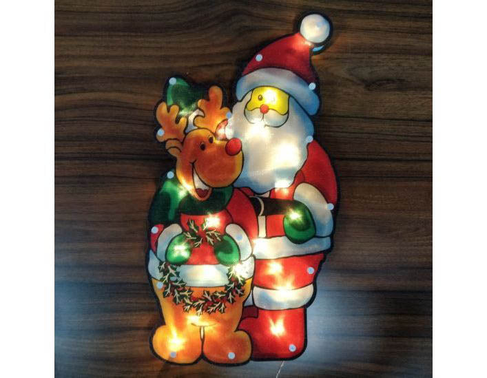 Ornement lumineux Cerf Père Noël 20 Leds Blanc chaud-Batterie
