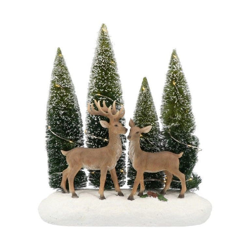 WOODLAND WITH DEERS POLY BROWN/GREEN  -LED-25,5X11X28CM