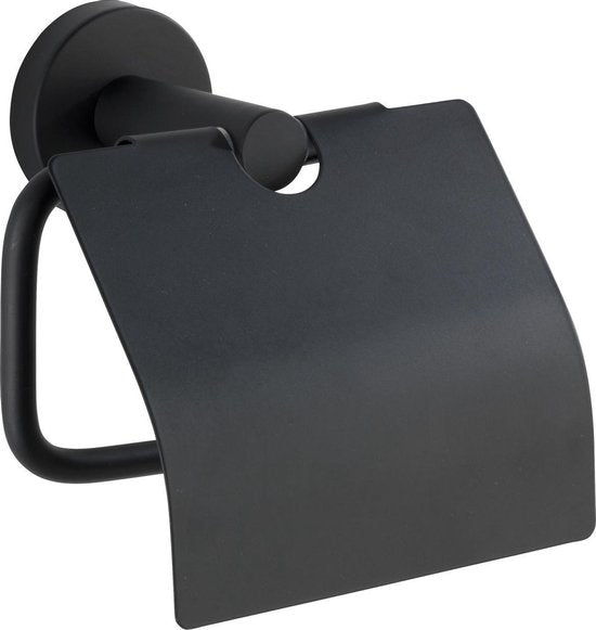 TOILETROLHOUDER MET DEKSEL BOSIO BLACK RVS MAT