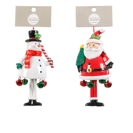 Ornament kerstman sneeuwman rood wit - h14xd6cm (per stuk)