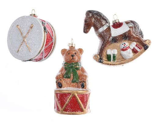figuur plastic hang horse - drum - bear with silver glitter (per