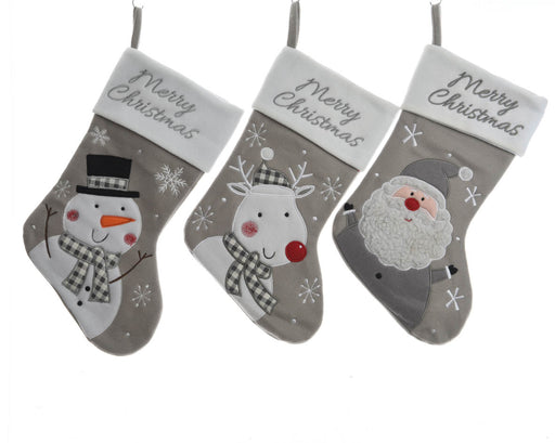 sok polyester hang snowman - Santa - deer -25x1x40cm-grijs/s (per