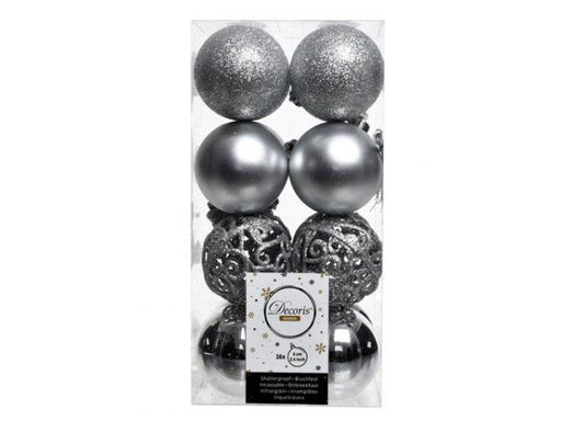 zilver-kerstbal plastic mix open 4x glitter - 4x matt 4x shiny -
