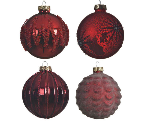 rood/kleur(en)-kerstbal glas deco gl-mat 3ass Christmas red shiny