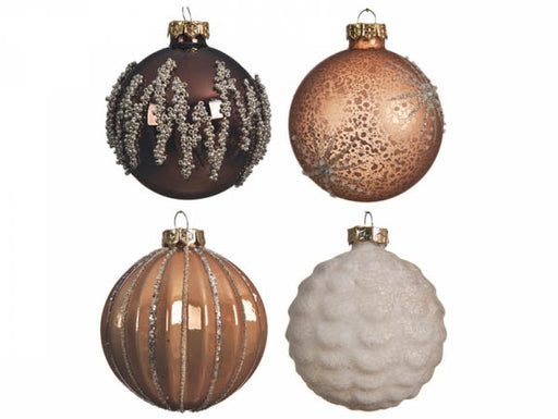 bruin/kleur(en)-kerstbal glas deco gl-mat 3ass dark brown shiny w