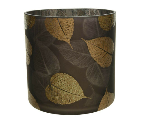 bruin-windlicht glas glitter blad packed per piece in brown box -
