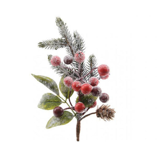 groen/rood-steker deco bessen sneeuw with pinecones and glitter -