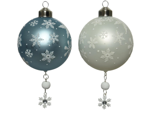 BAUBLE GLASS SILVER INSIDE W MATT COLOR SNOWFLAKE DECAL,BEAD AND
