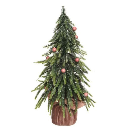 MINI TREE SNOWY WITH BAUBLE INDOOR GREEN/PINK L20.00-W12.00-H20.0