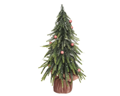 MINI TREE SNOWY WITH BAUBLE INDOOR GREEN/PINK DIA16.00-H27.00CM