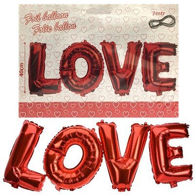 BALLOON FOIL LOVE, RED COLOUR LETTERS 40CM, WITH 7 METER ROPE, PA
