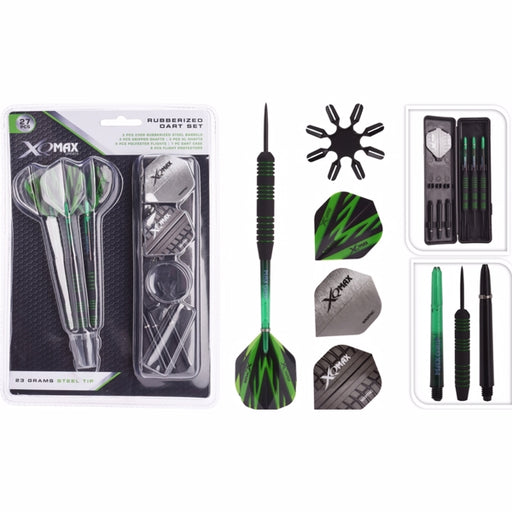 XQMAX BLACK WITH GREEN STRIPES 23 GRAMS RUBBERISED STEEL DARTS SE