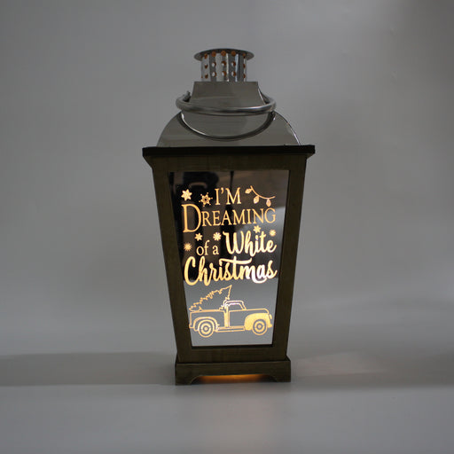 Lantern with light Wood -B/O-LED-19*19*39