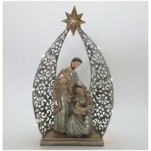 Poly nativity with ornament Silver-B/O-LED-22*10.5*39