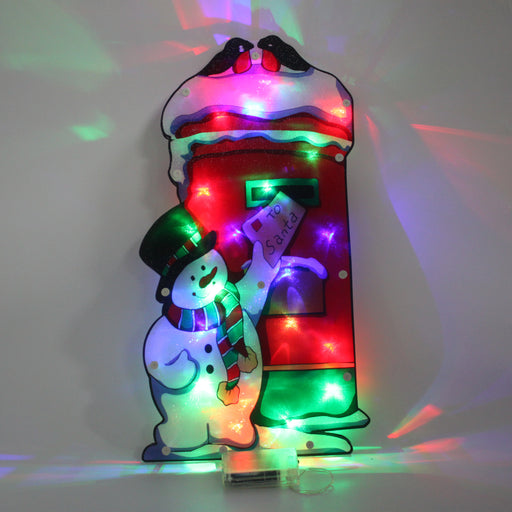 LIGHTED ORNAMENT SNOWMAN MAILBOX RED-B/O-LED