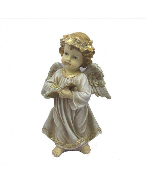 Poly angel with light Champagne/gold-LED-19,5x15x31