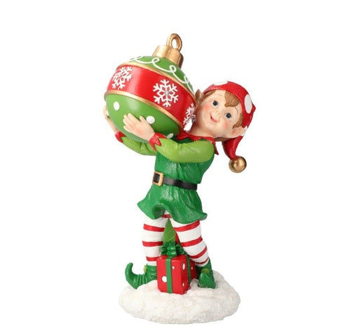 ELF WITH XMAS BALL POLY RED/GREEN-LED-21,30X16,3X38CM