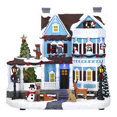 VICTORIAN HOUSE WITH ANIMAL PARTY ANIMATED ADAPTOR INCL.-29X20X26